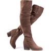 katliu Women’s Thigh High Boots Sexy Stacked Block Heel Boots Over the Knee(Khaki)