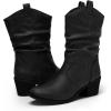 katliu Women’s Western Cowboy Boots with Pull-Up Tabs Mid-Calf Boots Low Heel Black Size 9.5