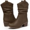 katliu Women’s Western Cowboy Boots with Pull-Up Tabs Mid-Calf Boots Low Heel Khaki Size 9.5