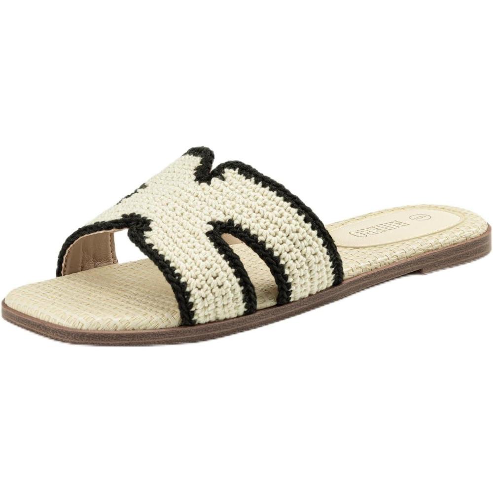 imageRihero Womens Dressy Flat Sandals Comfortable Slip On Leather Slide SandalsCream