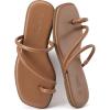 Rihero Women’s Slide Sandals Comfortable Square Toe Beach Slip On Strappy Thong Flat Sandals(Brown)