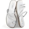 Rihero Women’s Slide Sandals Comfortable Square Toe Beach Slip On Strappy Thong Flat Sandals(Silver)