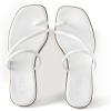 Rihero Women’s Slide Sandals Comfortable Square Toe Beach Slip On Strappy Thong Flat Sandals(White)