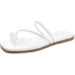 Rihero Women’s Slide Sandals Comfortable Square Toe Beach Slip On Strappy Thong Flat Sandals(White)