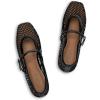 Rihero Mesh Ballet Flats for Women Comfortable Square Toe Ballerina Flats Buckle Strap Casual Fishnet Flat Shoes(Black)