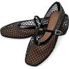 Rihero Mesh Ballet Flats for Women Comfortable Square Toe Ballerina Flats Buckle Strap Casual Fishnet Flat Shoes(Black)