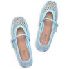 Rihero Mesh Ballet Flats for Women Comfortable Square Toe Ballerina Flats Buckle Strap Casual Fishnet Flat Shoes(Blue)