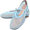 Rihero Mesh Ballet Flats for Women Comfortable Square Toe Ballerina Flats Buckle Strap Casual Fishnet Flat Shoes(Blue)