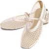 Rihero Mesh Ballet Flats for Women Comfortable Square Toe Ballerina Flats Buckle Strap Casual Fishnet Flat Shoes(Nude)