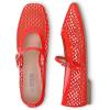 Rihero Mesh Ballet Flats for Women Comfortable Square Toe Ballerina Flats Buckle Strap Casual Fishnet Flat Shoes(Red)