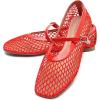 Rihero Mesh Ballet Flats for Women Comfortable Square Toe Ballerina Flats Buckle Strap Casual Fishnet Flat Shoes(Red)