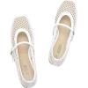 Rihero Mesh Ballet Flats for Women Comfortable Square Toe Ballerina Flats Buckle Strap Casual Fishnet Flat Shoes(White)
