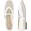 Rihero Mesh Ballet Flats for Women Comfortable Square Toe Ballerina Flats Buckle Strap Casual Fishnet Flat Shoes(White)