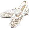 Rihero Mesh Ballet Flats for Women Comfortable Square Toe Ballerina Flats Buckle Strap Casual Fishnet Flat Shoes(White)