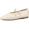 Rihero Mesh Ballet Flats for Women Comfortable Square Toe Ballerina Flats Buckle Strap Casual Fishnet Flat Shoes(Nude)