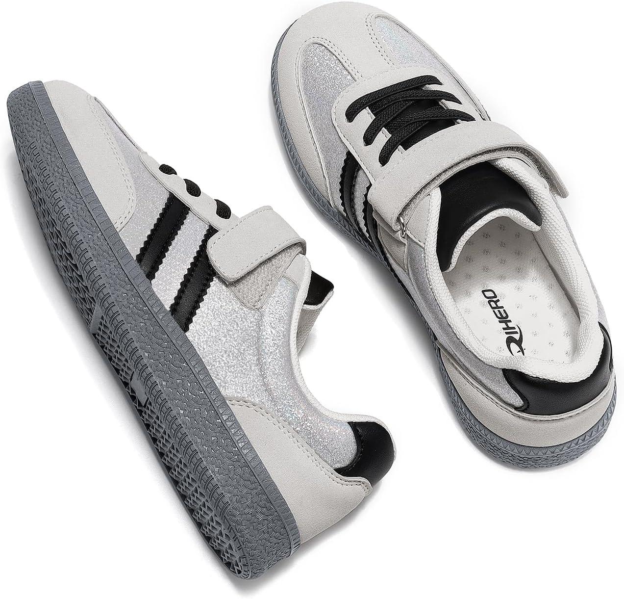 imageRihero Girls Sneakers Kids Cute School Uniform Shoes Slip on Walking Sneakers for Little KidBig KidSilver