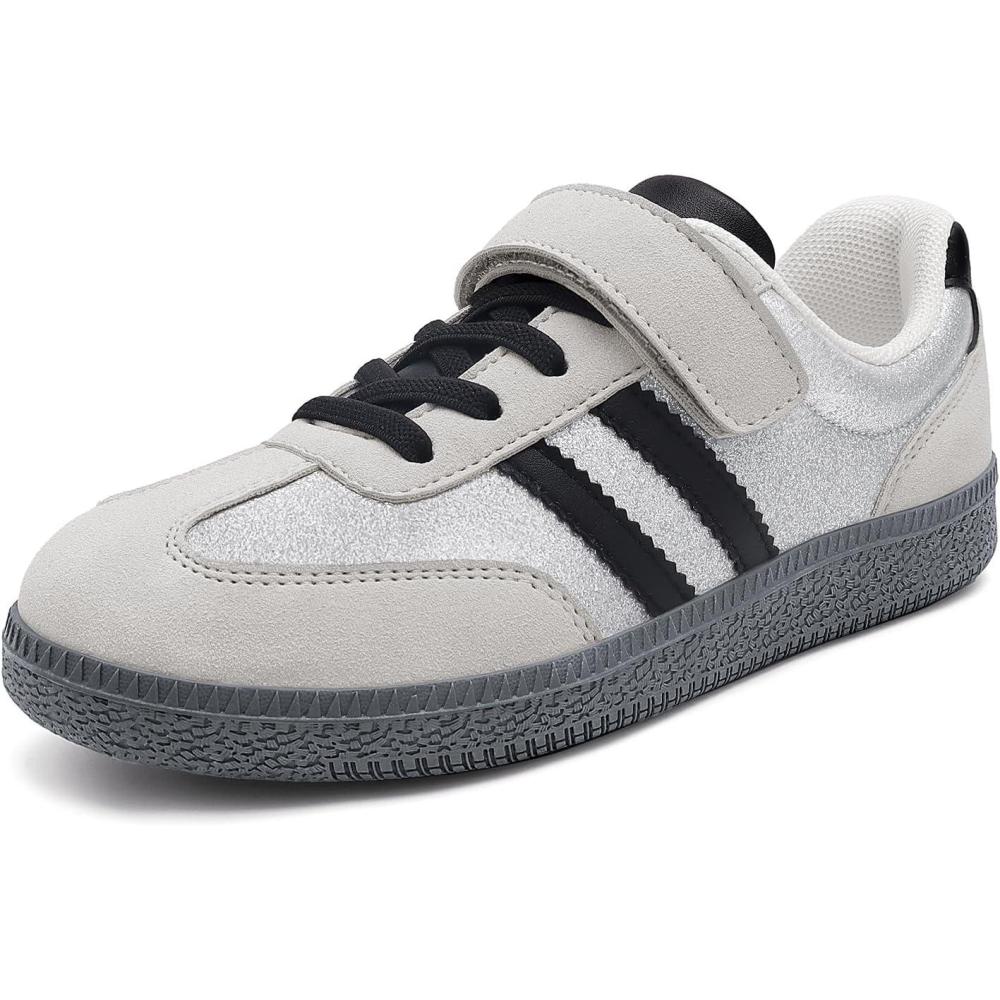 imageRihero Girls Sneakers Kids Cute School Uniform Shoes Slip on Walking Sneakers for Little KidBig KidSilver