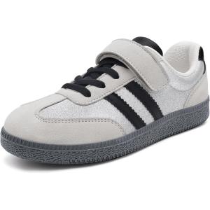 Rihero Girls Sneakers Kids Cute School Uniform Shoes Slip on Walking Sneakers for Little Kid/Big Kid(Silver)