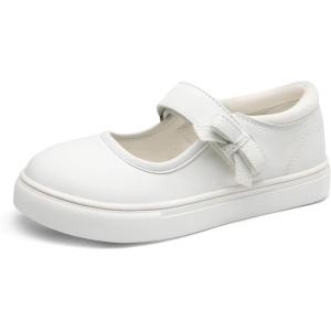 Rihero Girls Sneakers Kids School Uniform Mary Jane Shoes Casual Walking Shoes for Toddler Little Big Kids(White)