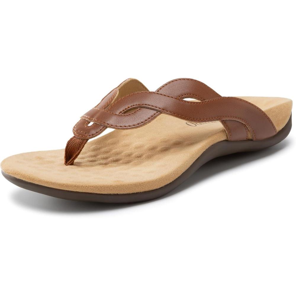 imageRihero Womens Orthopedic Arch Support Sandals Orthotic Flip Flops Comfortable Slip On Thong Flat SandalsBrown
