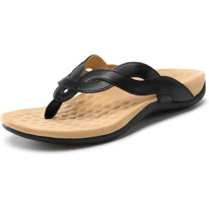 Rihero Women’s Orthopedic Arch Support Sandals Orthotic Flip Flops Comfortable Slip On Thong Flat Sandals(Black)