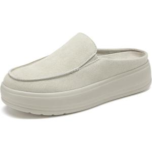 Rihero Women’s Slip On Platform Mule Shoes Comfortable Memory Foam Lightweight Round Toe Clogs for Work Walking(Beige)