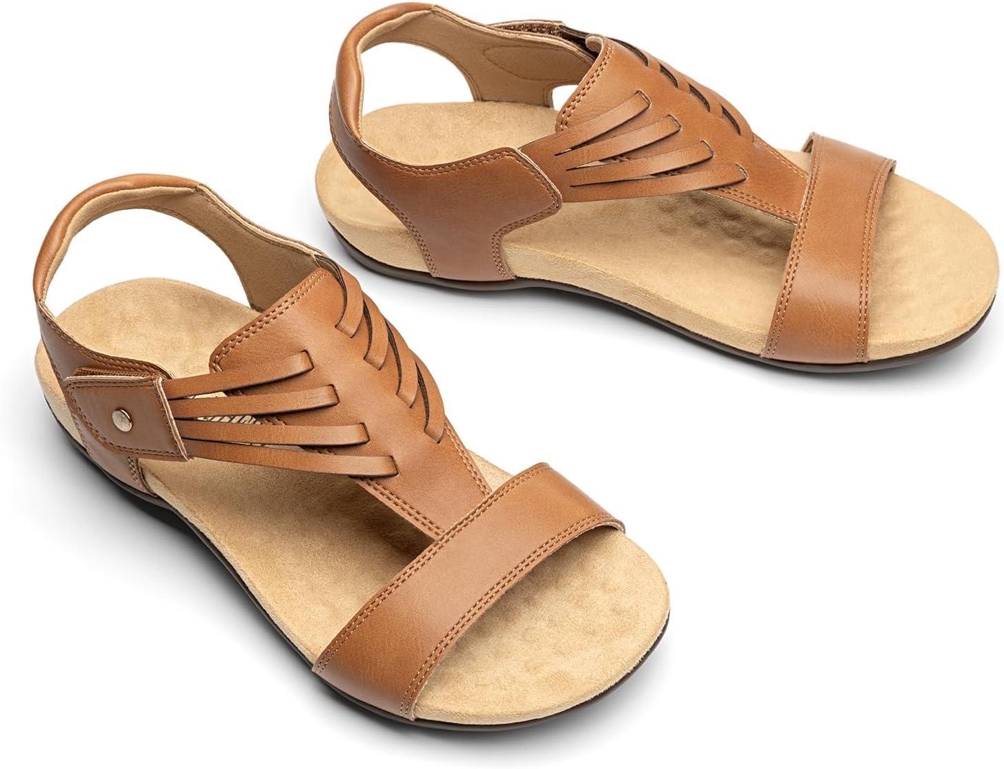 image:imageRihero Womens Orthopedic Arch Support Sandals Orthotic Comfortable Casual Flat Sandals for Summer Beach WalkingCaramel