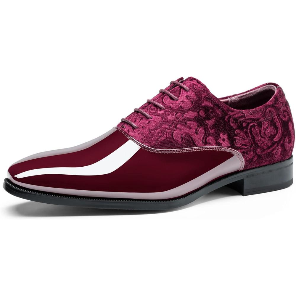 image:imageRihero Mens Dress Oxford Shoes Classic Formal Patent Leather Laceup Tuxedo ShoesWine Red