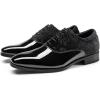 Rihero Men’s Dress Oxford Shoes Classic Formal Patent Leather Lace-up Tuxedo Shoes(Black)