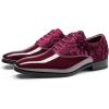 Rihero Men’s Dress Oxford Shoes Classic Formal Patent Leather Lace-up Tuxedo Shoes(Wine Red)