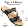 Rihero Women’s Orthopedic Arch Support Flat Sandals Comfortable Casual Slide Sandals with Adjustable Strap for Summer Walking(Black)