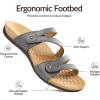 Rihero Women’s Orthopedic Arch Support Flat Sandals Comfortable Casual Slide Sandals with Adjustable Strap for Summer Walking(Grey)