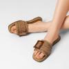 Rihero Women’s Raffia Flat Sandals Square Open Toe Summer Beach Slip On Woven Buckle Slide Sandals(Dark Brown)