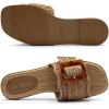 Rihero Women’s Raffia Flat Sandals Square Open Toe Summer Beach Slip On Woven Buckle Slide Sandals(Dark Brown)