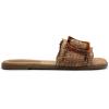 Rihero Women’s Raffia Flat Sandals Square Open Toe Summer Beach Slip On Woven Buckle Slide Sandals(Dark Brown)