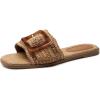 Rihero Women’s Raffia Flat Sandals Square Open Toe Summer Beach Slip On Woven Buckle Slide Sandals(Dark Brown)