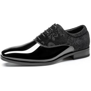 Rihero Men’s Dress Oxford Shoes Classic Formal Patent Leather Lace-up Tuxedo Shoes(Black)