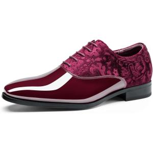 Rihero Men’s Dress Oxford Shoes Classic Formal Patent Leather Lace-up Tuxedo Shoes(Wine Red)