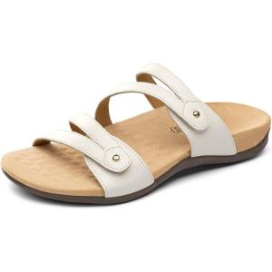 Rihero Women’s Orthopedic Arch Support Flat Sandals Comfortable Casual Slide Sandals with Adjustable Strap for Summer Walking(White)