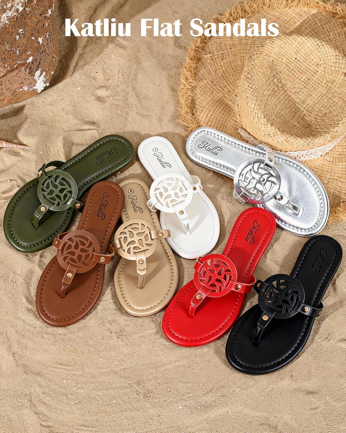 image:imagekatliu Womens Flat Sandals Flip Flop Sandals Comfortable Dressy Thong SandalsRed
