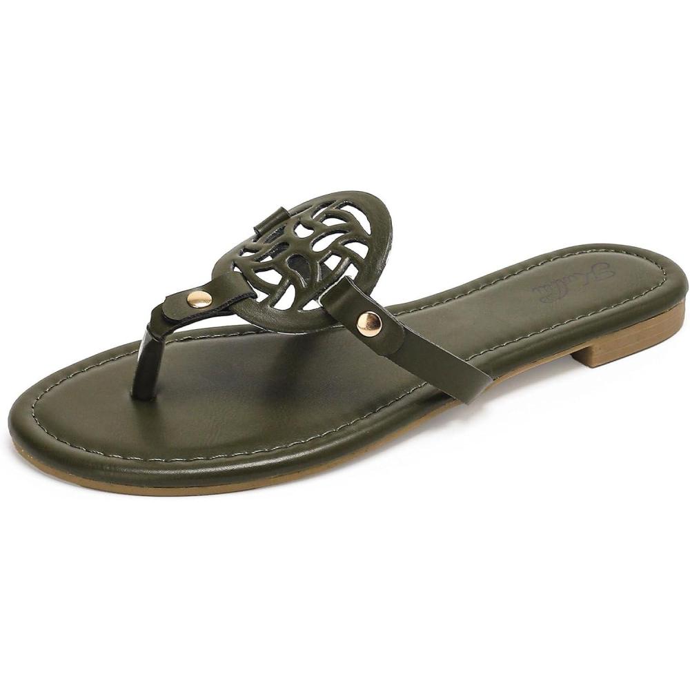 image:imagekatliu Womens Flat Sandals Flip Flop Sandals Comfortable Dressy Thong SandalsGreen