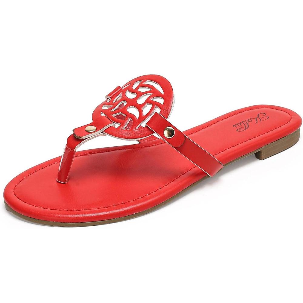 image:imagekatliu Womens Flat Sandals Flip Flop Sandals Comfortable Dressy Thong SandalsRed