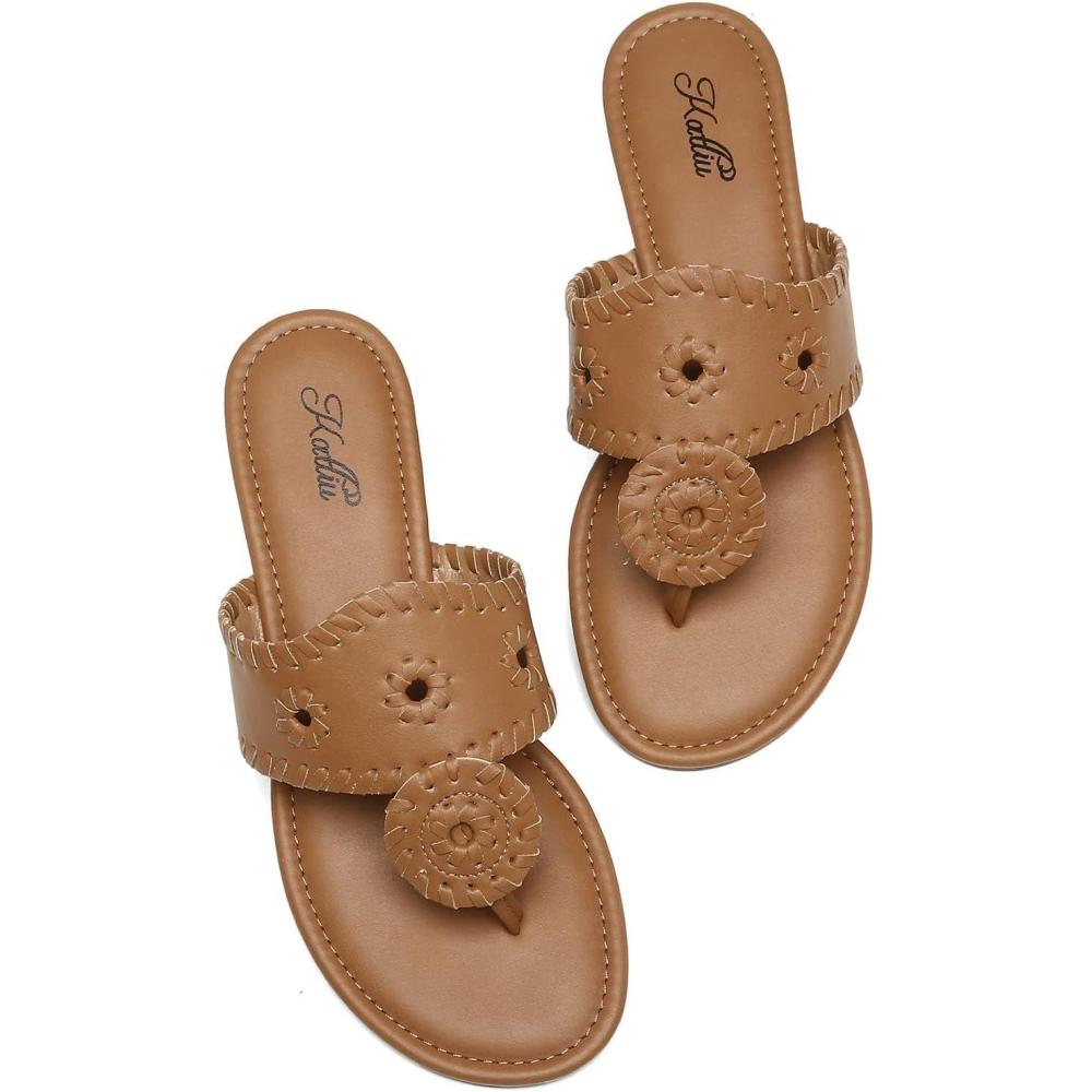 image:imagekatliu Womens Flat Sandals Flip Flop Sandals Dressy Thong SandalsBrown