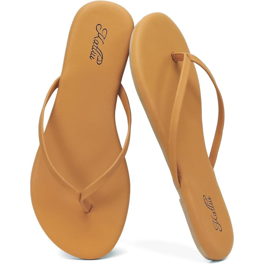 image:imagekatliu Womens Flip Flops Sandals Casual Beach Flat Sandals Cushioned Memory Foam Thong SandalsBrown