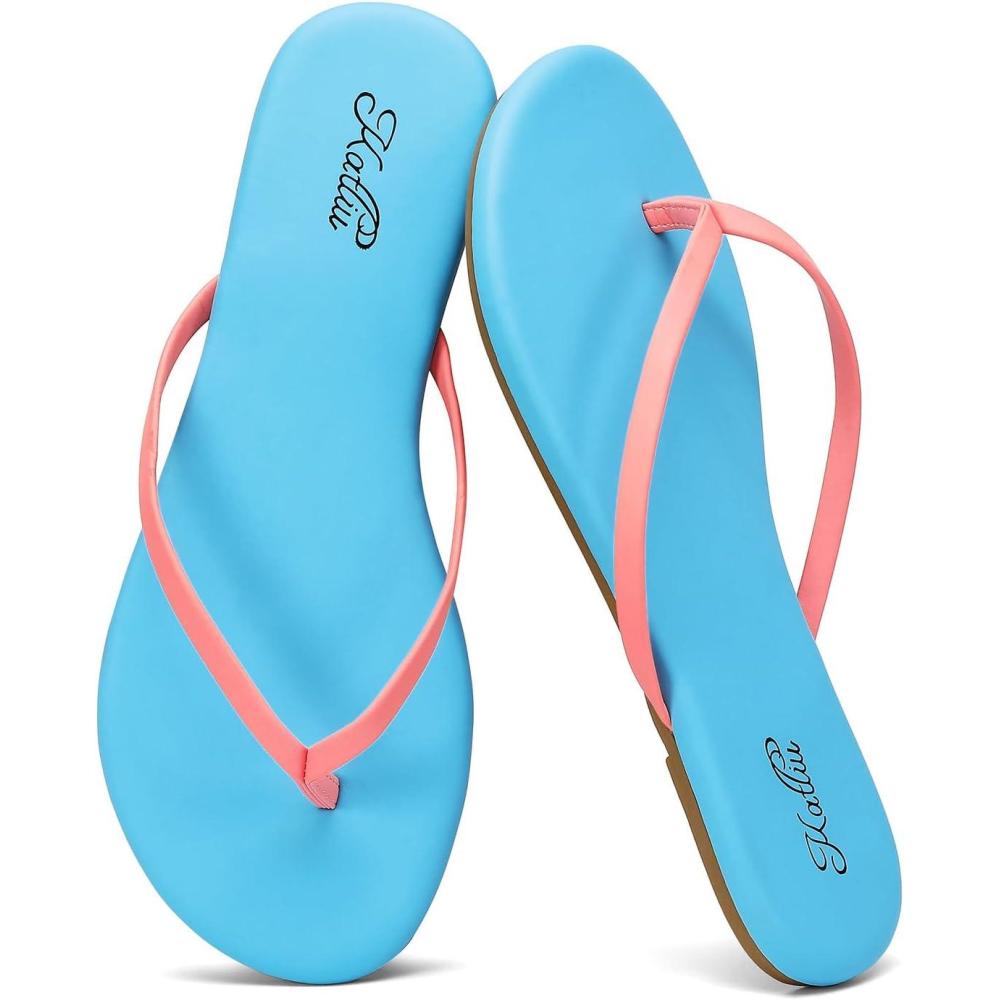 image:imagekatliu Womens Flip Flops Sandals Casual Beach Flat Sandals Cushioned Memory Foam Thong SandalsSky Blue
