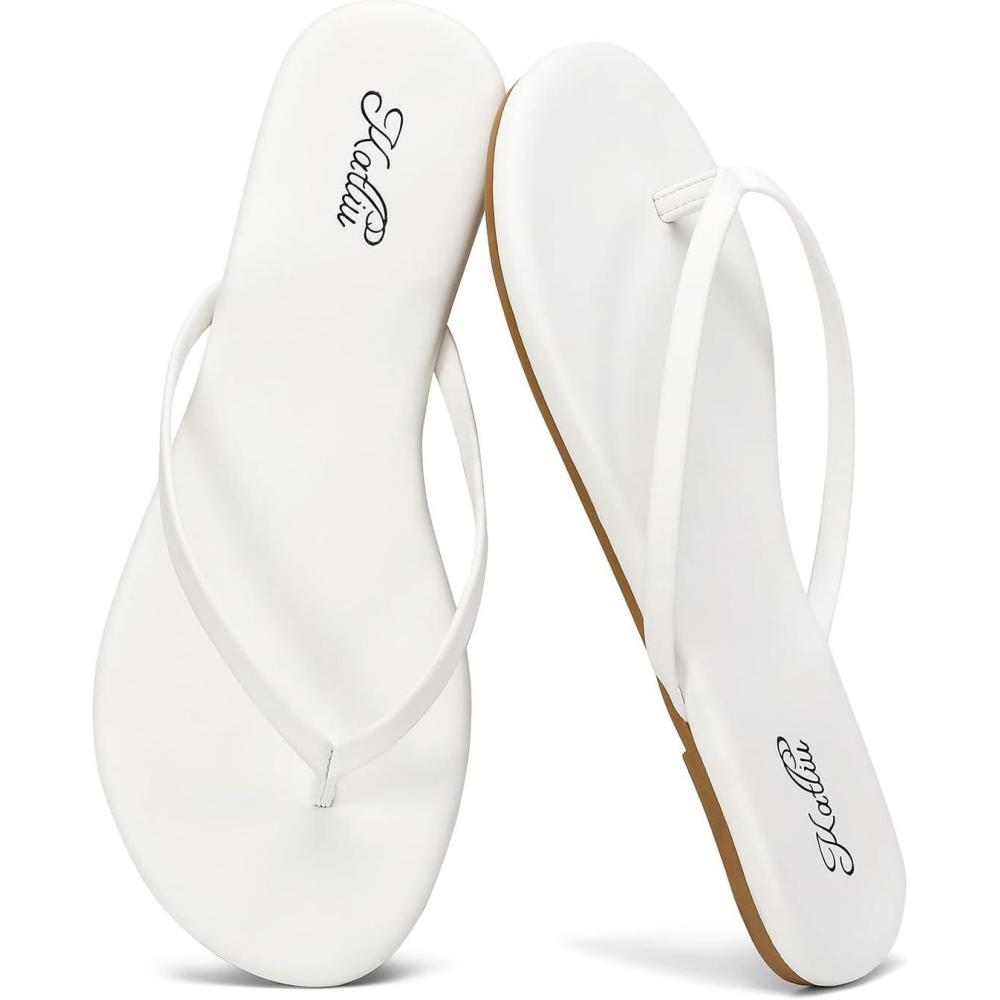 image:imagekatliu Womens Flip Flops Sandals Casual Beach Flat Sandals Cushioned Memory Foam Thong SandalsWhite