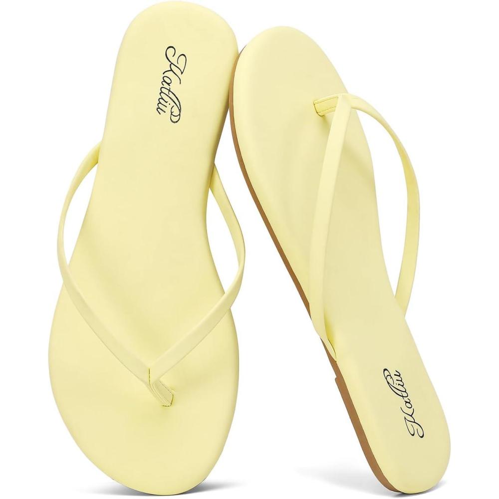 image:imagekatliu Womens Flip Flops Sandals Casual Beach Flat Sandals Cushioned Memory Foam Thong SandalsYellow