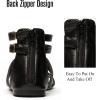 katliu Women’s Gladiator Sandal Strappy Flat Sandals Two Ankle Buckle(Black)