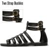 katliu Women’s Gladiator Sandal Strappy Flat Sandals Two Ankle Buckle(Black)