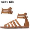 katliu Women’s Gladiator Sandal Strappy Flat Sandals Two Ankle Buckle(Brown)